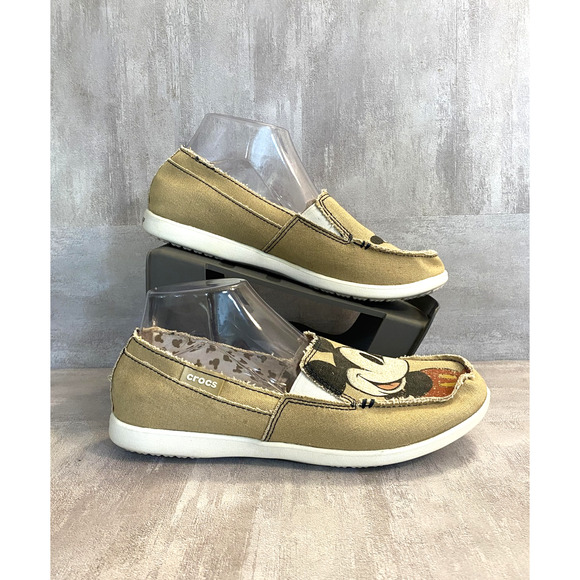 Crocs Shoes Womens Size 10 Tan Mickey Mouse Disney Slip On Canvas Loafers - Picture 7 of 12